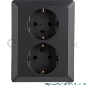 Q-Link contactdoos inbouw 2-voudig met randaarde met kind-aanraakbeveiliging zwart 01.094.50