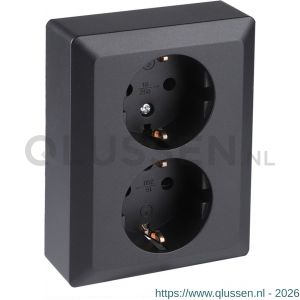 Q-Link contactdoos inbouw 2-voudig met randaarde met kind-aanraakbeveiliging zwart 01.094.50