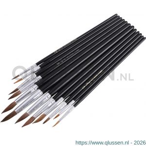 Copenhagen Pro aquarelpenselen set maat 1-12 geitenhaar FSC zwart gelakte houten steel 12 delig 23.149.52