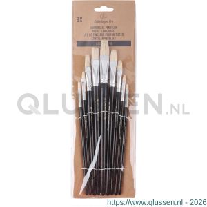 Copenhagen Pro universeel penselen set maat 0-16 wit Chinees varkenshaar FSC zwart gelakte houten steel 9 delig 23.149.53