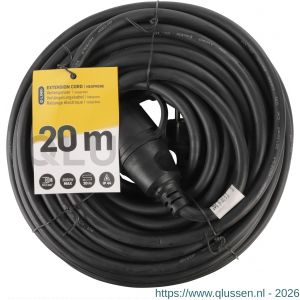 Q-Link tuinverlengsnoer neopreen IP44 spatwaterdicht randaarde maximaal 3500 W 3x1,5 mm2 20 m zwart 55.204.31
