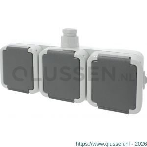 Peha contactdoos opbouw 3-voudig horizontaal randaarde wartel M20 grijs 66.028.55