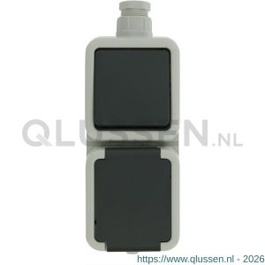 Peha combinatie schakelaar wandcontactdoos opbouw wissel randaarde grijs wartel M20 66.028.68