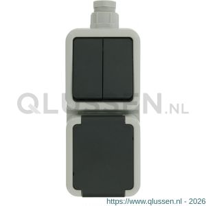 Peha combinatie schakelaar wandcontactdoos opbouw serie randaarde grijs wartel M20 66.028.71