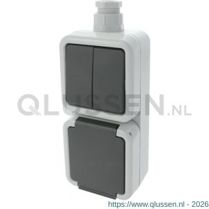 Peha combinatie schakelaar wandcontactdoos opbouw serie randaarde grijs wartel M20 66.028.71