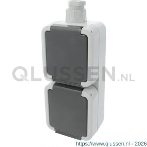 Peha contactdoos opbouw 2-voudig verticaal randaarde wartel M20 grijs 66.028.50