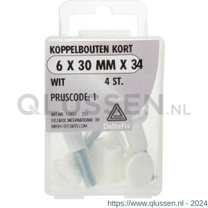 Deltafix koppelbout kort wit 6x30x34 mm blister 4 stuks 11031