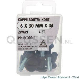 Deltafix koppelbout kort zwart 6x30x34 mm blister 4 stuks 11032