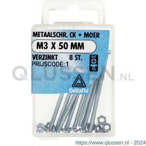 Deltafix metaalschroef cilinderkop met moer verzinkt M3x50 mm DIN 7985/934 blister 8 stuks 11274