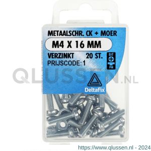 Deltafix metaalschroef cilinderkop met moer verzinkt M4x16 mm DIN 7985/934 blister 20 stuks 11276