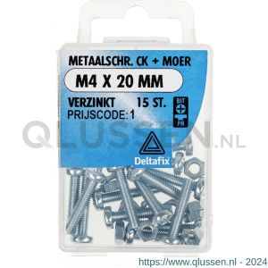 Deltafix metaalschroef cilinderkop met moer verzinkt M4x20 mm DIN 7985/934 blister 15 stuks 11277