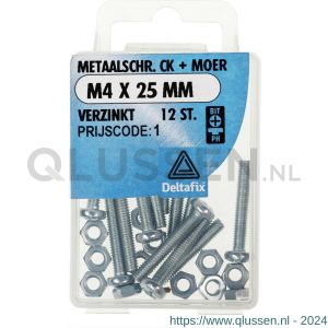 Deltafix metaalschroef cilinderkop met moer verzinkt M4x25 mm DIN 7985/934 blister 12 stuks 11278