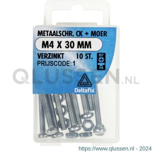 Deltafix metaalschroef cilinderkop met moer verzinkt M4x30 mm DIN 7985/934 blister 10 stuks 11279