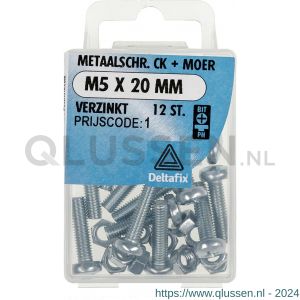 Deltafix metaalschroef cilinderkop met moer verzinkt M5x20 mm DIN 7985/934 blister 12 stuks 11282