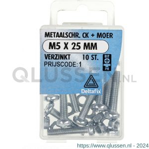 Deltafix metaalschroef cilinderkop met moer verzinkt M5x25 mm DIN 7985/934 blister 10 stuks 11283