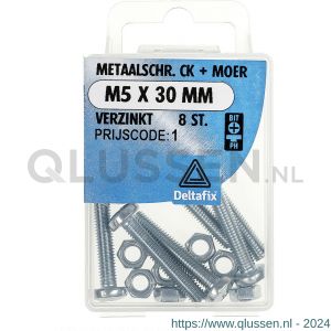 Deltafix metaalschroef cilinderkop met moer verzinkt M5x30 mm DIN 7985/934 blister 8 stuks 11284