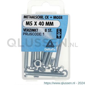 Deltafix metaalschroef cilinderkop met moer verzinkt M5x40 mm DIN 7985/934 blister 8 stuks 11285