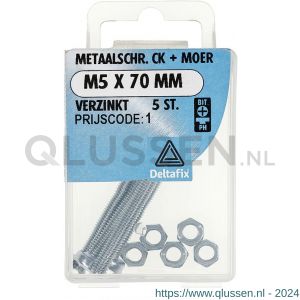 Deltafix metaalschroef cilinderkop met moer verzinkt M5x70 mm DIN 7985/934 blister 5 stuks 11288