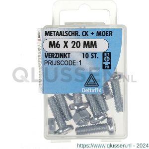 Deltafix metaalschroef cilinderkop met moer verzinkt M6x20 mm DIN 7985/934 blister 10 stuks 11289