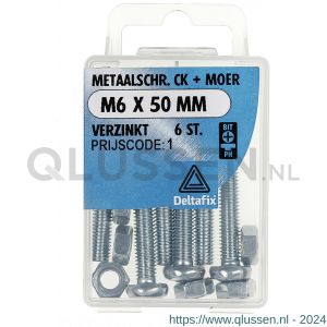 Deltafix metaalschroef cilinderkop met moer verzinkt M6x40 mm DIN 7985/934 blister 8 stuks 11291