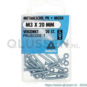 Deltafix metaalschroef platkop met moer verzinkt M3x20 mm DIN 965/934 blister 20 stuks 11294