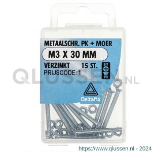 Deltafix metaalschroef platkop met moer verzinkt M3x30 mm DIN 965/934 blister 15 stuks 11295