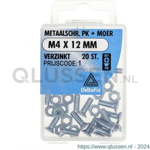 Deltafix metaalschroef platkop met moer verzinkt M4x12 mm DIN 965/934 blister 20 stuks 11298