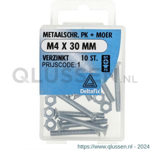 Deltafix metaalschroef platkop met moer verzinkt M4x30 mm DIN 965/934 blister 10 stuks 11300