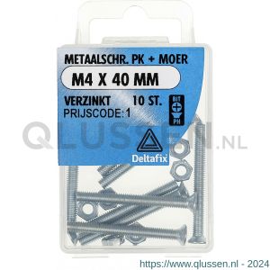 Deltafix metaalschroef platkop met moer verzinkt M4x40 mm DIN 965/934 blister 10 stuks 11301