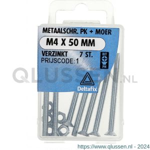 Deltafix metaalschroef platkop met moer verzinkt M4x50 mm DIN 965/934 blister 7 stuks 11302