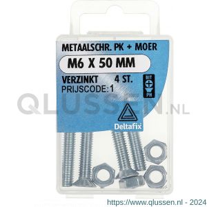 Deltafix metaalschroef platkop met moer verzinkt M6x50 mm DIN 965/934 blister 4 stuks 11308