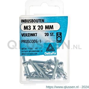 Deltafix inbusbout cilinderkop verzinkt M3x20 mm DIN 912 blister 20 stuks 11366