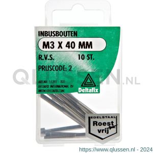 Deltafix inbusbout cilinderkop RVS A2 M3x40 mm DIN 912 blister 10 stuks 11391