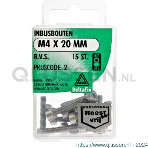 Deltafix inbusbout cilinderkop RVS A2 M4x20 mm DIN 912 blister 15 stuks 11392