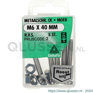 Deltafix metaalschroef cilinderkop met moer RVS A2 M6x40 mm DIN 7985/934 blister 5 stuks 11409