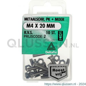 Deltafix metaalschroef platkop met moer RVS A2 M4x20 mm DIN 965/934 blister 10 stuks 11412