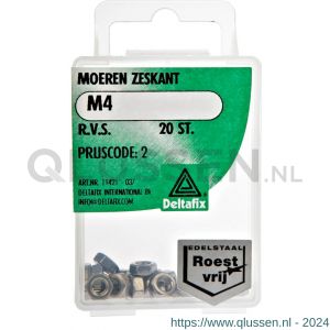 Deltafix moer zeskant RVS A2 M4 DIN 934 blister 20 stuks 11421