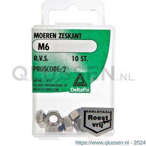 Deltafix moer zeskant RVS A2 M6 DIN 934 blister 10 stuks 11423