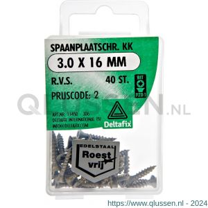 Deltafix spaanplaatschroef platkop kruiskop RVS A2 3.0x16 mm blister 40 stuks 11450