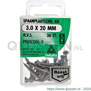 Deltafix spaanplaatschroef platkop kruiskop RVS A2 3.0x20 mm blister 36 stuks 11451