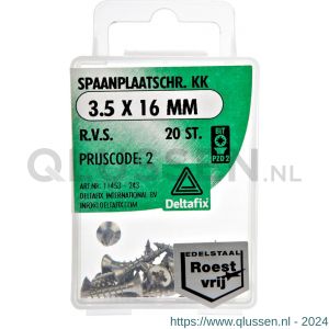 Deltafix spaanplaatschroef platkop kruiskop RVS A2 3.5x16 mm blister 20 stuks 11453