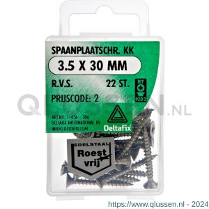 Deltafix spaanplaatschroef platkop kruiskop RVS A2 3.5x30 mm blister 22 stuks 11456