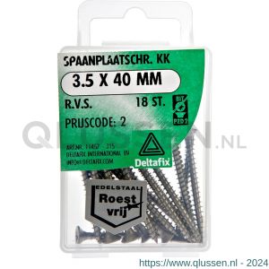 Deltafix spaanplaatschroef platkop kruiskop RVS A2 3.5x40 mm blister 18 stuks 11457