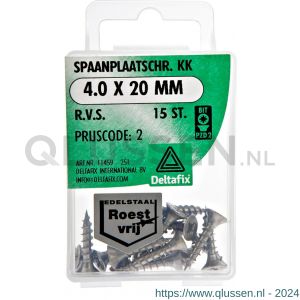 Deltafix spaanplaatschroef platkop kruiskop RVS A2 4.0x20 mm blister 15 stuks 11459