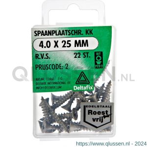 Deltafix spaanplaatschroef platkop kruiskop RVS A2 4.0x25 mm blister 22 stuks 11460