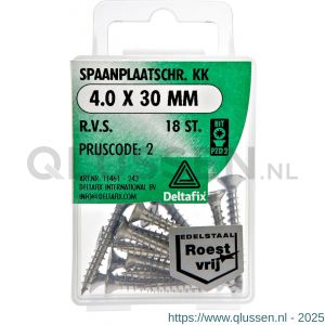 Deltafix spaanplaatschroef platkop kruiskop RVS A2 4.0x30 mm blister 18 stuks 11461