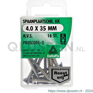 Deltafix spaanplaatschroef platkop kruiskop RVS A2 4.0x35 mm blister 16 stuks 11462