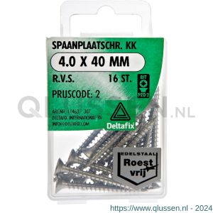 Deltafix spaanplaatschroef platkop kruiskop RVS A2 4.0x40 mm blister 16 stuks 11463