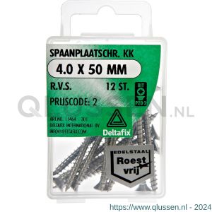 Deltafix spaanplaatschroef platkop kruiskop RVS A2 4.0x50 mm blister 12 stuks 11464