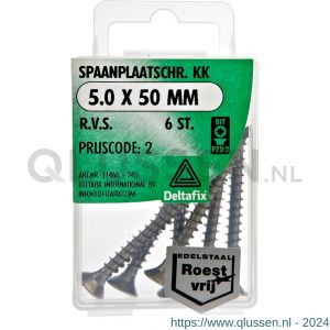 Deltafix spaanplaatschroef platkop kruiskop RVS A2 5.0x50 mm blister 6 stuks 11466